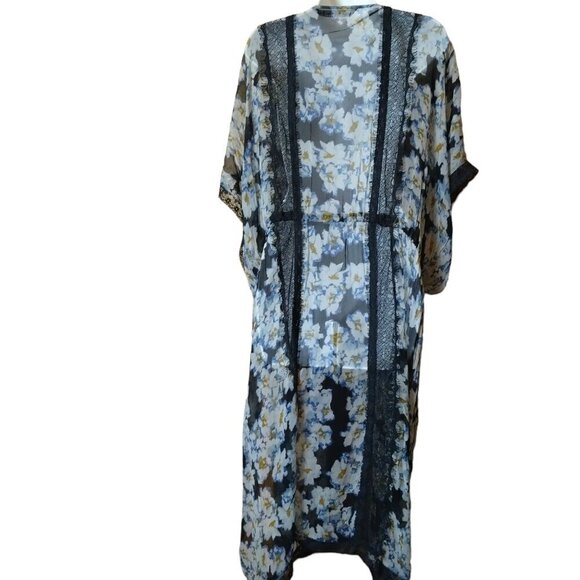 Zara Woman Short Sleeve Sheer Floral Women's Medium Tie Front Cover Up - Picture 4 of 4